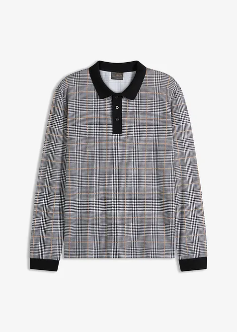 Piqué Polo-Langarmshirt aus Bio-Baumwolle in schwarz von vorne - bonprix