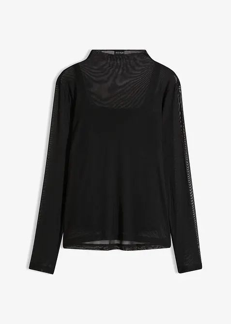 Langarmshirt aus transparentem Mesh in schwarz von vorne - bonprix