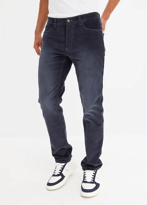 Regular-Fit Cordhose in gewaschener Optik, Straight in blau von vorne - bonprix