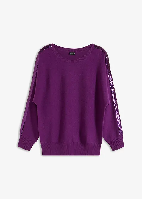 Feinstrickpullover mit Pailletten in lila von vorne - bonprix