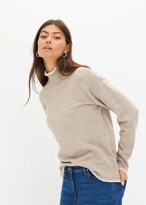 Pullover mit Stehkragen in beige von vorne (im Anschnitt) - bonprix