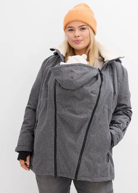 Kuschelige 3-in-1 Umstandsjacke und Tragejacke in grau von vorne (im Anschnitt) - bonprix