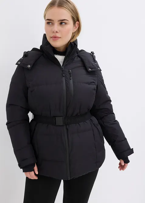 wasserabweisende Ski Daunenjacke mit wärmeisolierender Funktion in schwarz von vorne (im Anschnitt) - bonprix