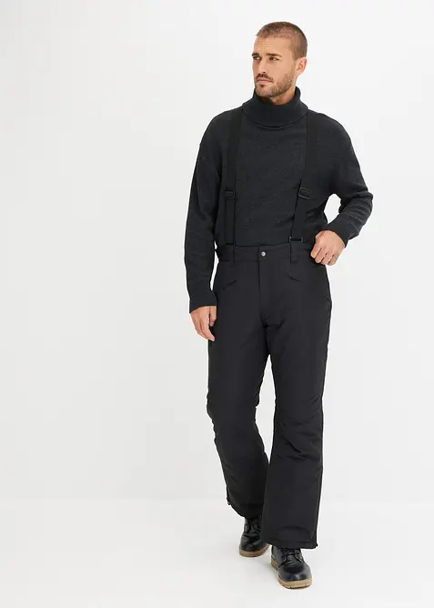 Wasserdichte Thermo-Funktionshose mit Hosenträgern in schwarz von vorne - bonprix