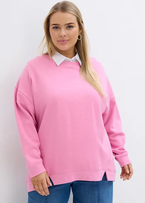 Oversize-Sweatshirt aus Baumwoll-Mix in pink von vorne (im Anschnitt) - bonprix