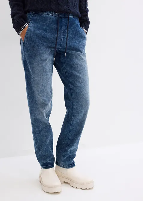 Boyfriend Jeans Mid Waist, Thermo in blau von vorne - bonprix