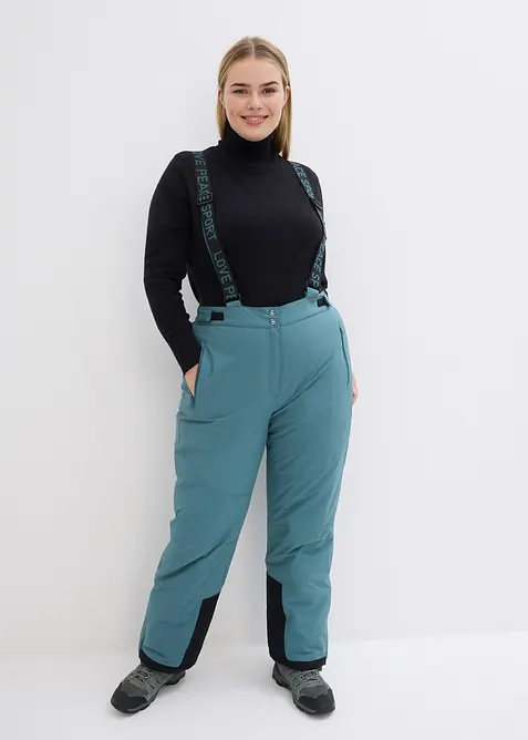 wasserdichte Ski-Funktions-Thermohose mit abnehmbaren Trägern in grün von vorne - bonprix