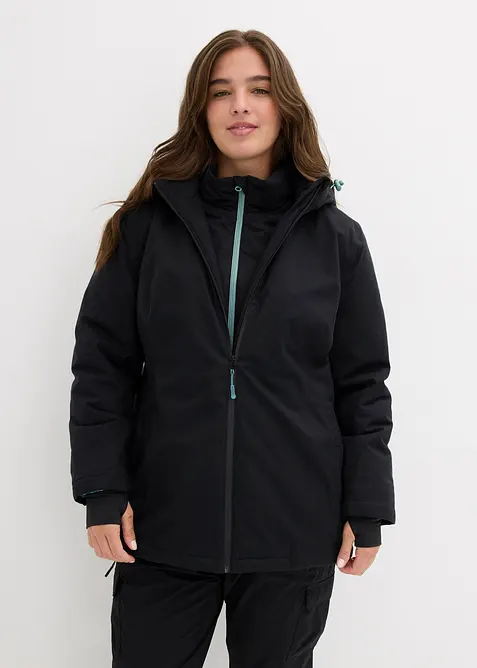 Wasserdichte 2-in-1-Optik Funktionsjacke in schwarz von vorne (im Anschnitt) - bonprix