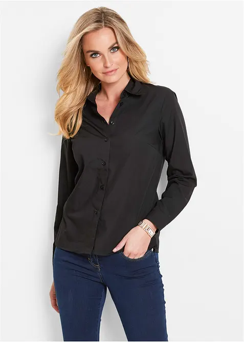 Hemdbluse aus Baumwoll-Mix in schwarz von vorne (im Anschnitt) - bonprix