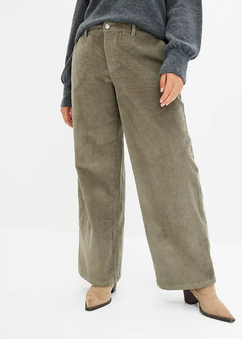 Weite Cordhose aus Baumwoll-Mix in grau von vorne - bonprix