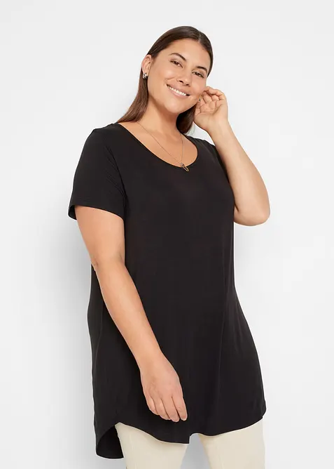 Longshirt aus softer Viskose in schwarz von vorne (im Anschnitt) - bonprix