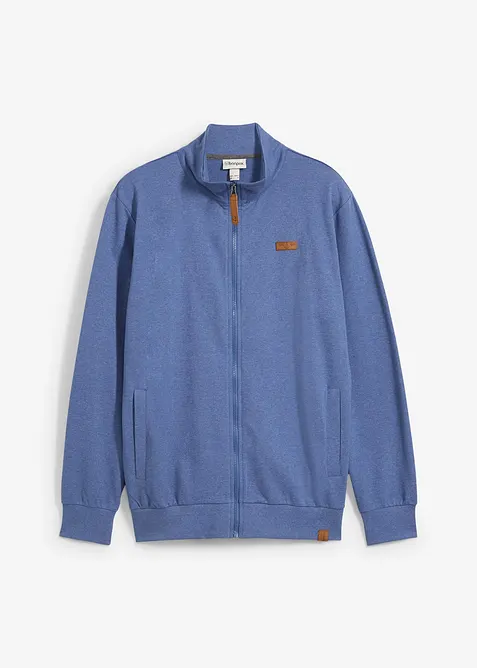 Stehkragen-Sweatjacke mit Lederimitat-Details in blau von vorne - bonprix