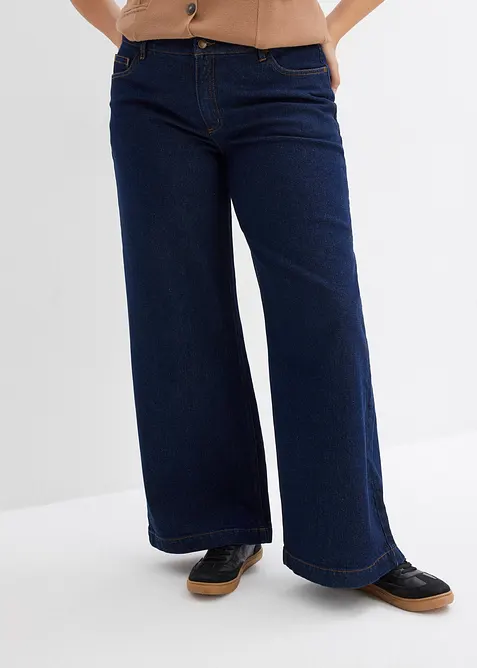 Wide-Leg-Jeans, Mid Waist, Full Length in blau von vorne - bonprix