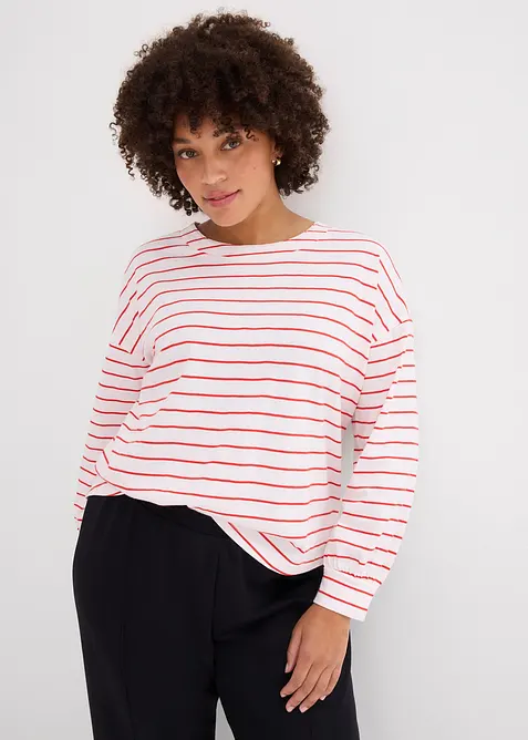 Langarmshirt aus reiner Bio-Baumwolle in weiß von vorne (im Anschnitt) - bonprix