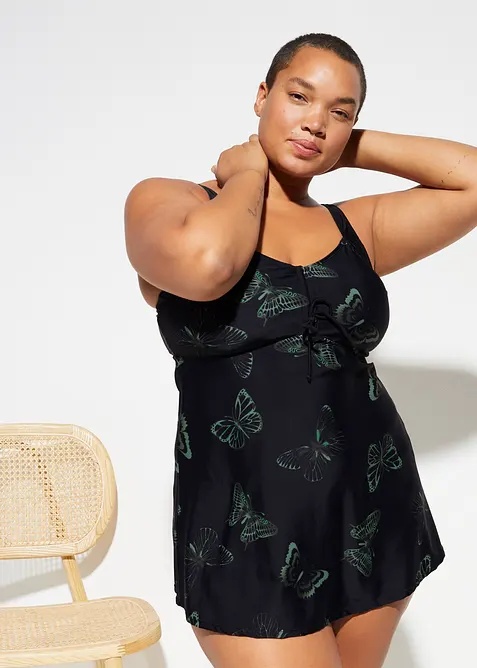 Long-Tankini (2-tlg.Set) in schwarz von vorne (Totalaufnahme) - bonprix
