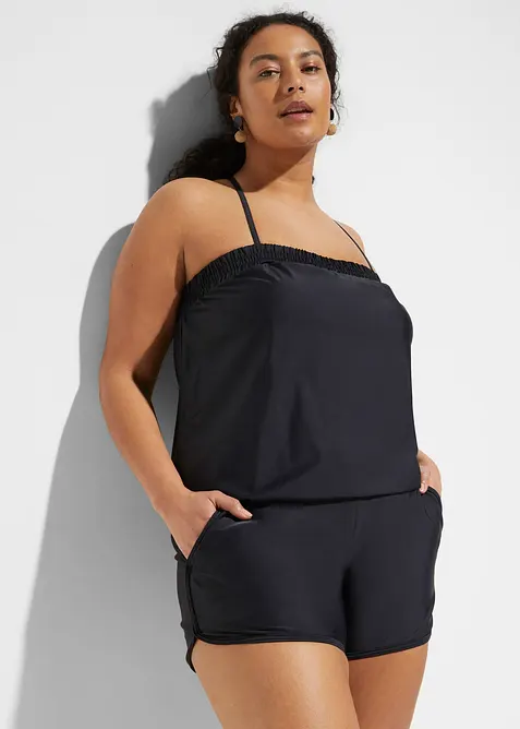 Badeoverall mit Innenslip in schwarz von vorne (Totalaufnahme) - bonprix