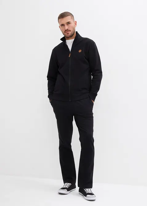 Jogginganzug aus reiner Bio-Baumwolle (2-tlg.Set) in schwarz von vorne (Totalaufnahme) - bonprix