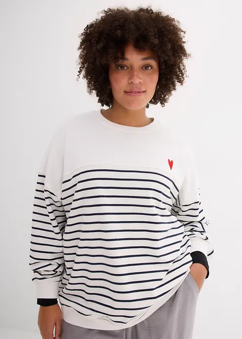 Oversize-Sweatshirt aus Baumwollmix in weiß von vorne (im Anschnitt) - bonprix