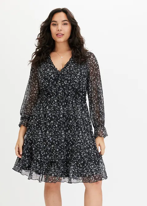 Minikleid aus feinem Mesh in schwarz von vorne (Totalaufnahme) - bonprix
