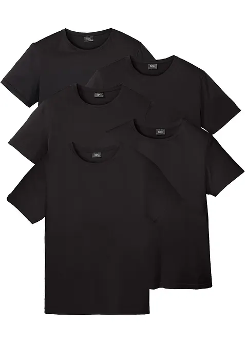 T-Shirt (5er Pack) in schwarz von vorne - bonprix