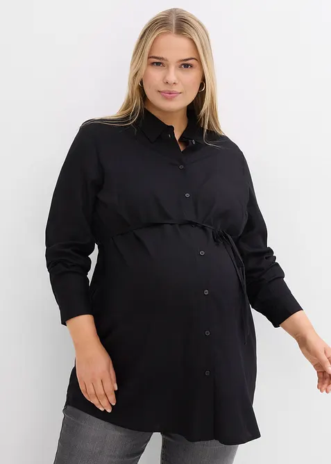 Umstandsbluse und Stillbluse aus Viskose in schwarz von vorne (im Anschnitt) - bonprix