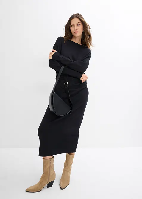Midikleid aus bequemen Punto di Roma in schwarz im Look von vorne (Totalaufnahme) - bonprix