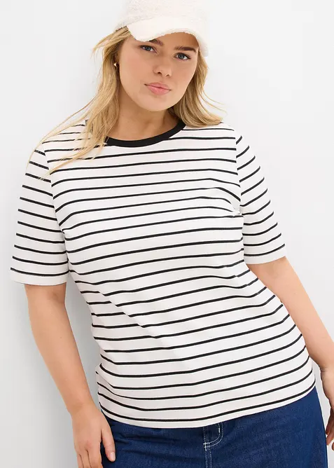 T-Shirt aus schwerer Bio-Baumwolle in weiß von vorne (im Anschnitt) - bonprix