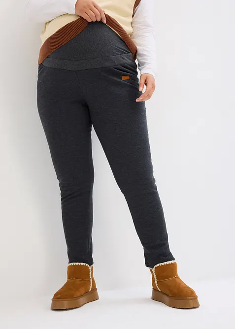 Wärmende Umstands-Leggings mit Teddyfutter in grau von vorne - bonprix