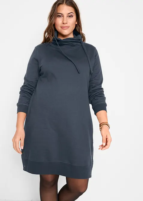 Sweatkleid aus reiner Baumwolle in blau von vorne (Totalaufnahme) - bonprix