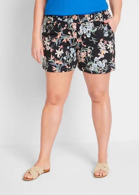 Jersey-Shorts aus elastischem Baumwoll-Mix (2er Pack) in schwarz von vorne - bonprix