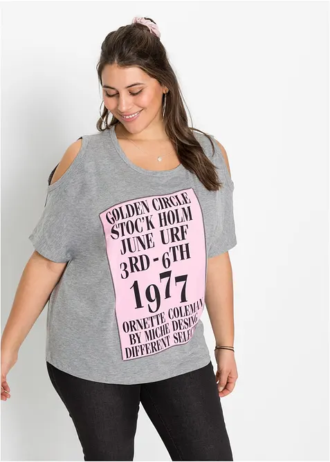 Cold-Shoulder-Shirt in grau von vorne (im Anschnitt) - bonprix