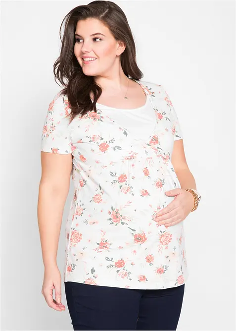 2-in-1 Umstands- und Stillshirt aus Bio-Baumwolle in weiß von vorne (im Anschnitt) - bonprix