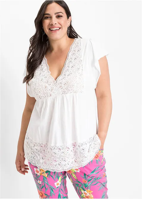 Shirt aus Materialmix in weiß von vorne (im Anschnitt) - bonprix