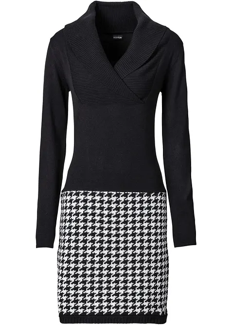 Strickkleid mit Schalkragen in schwarz von vorne - bonprix