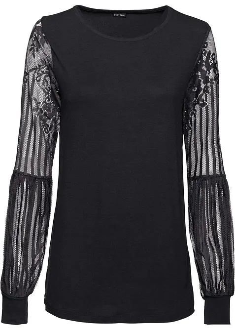 Langarmshirt aus Viskose-Mix in schwarz von vorne - bonprix