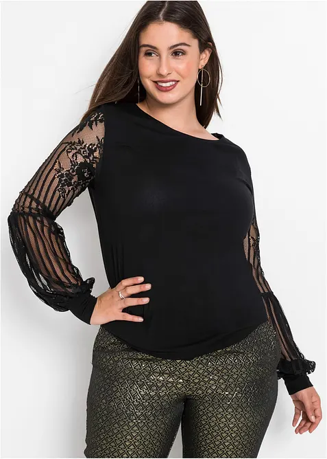Langarmshirt aus Viskose-Mix in schwarz von vorne (im Anschnitt) - bonprix
