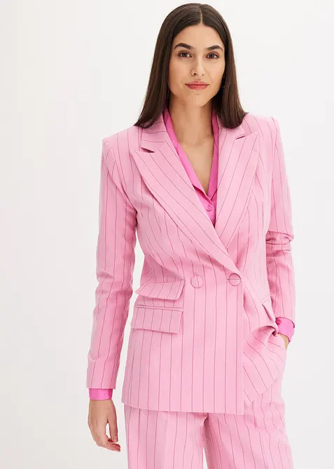 Nadelstreifen Blazer aus softem Viskose-Mix in rosa von vorne (im Anschnitt) - bonprix