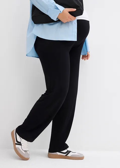 Umstandshose aus Jersey mit gesmoktem Bund, gerades Bein in schwarz von vorne - bonprix