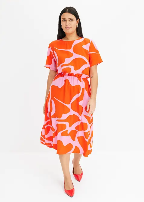 Midikleid mit Allover Print in orange von vorne (Totalaufnahme) - bonprix