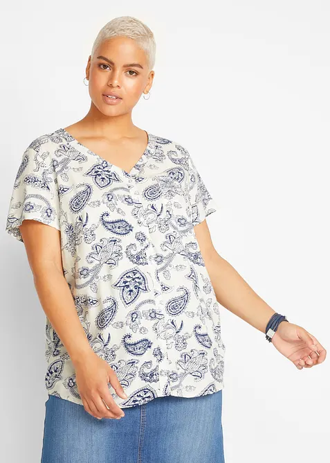 Kurzarm-Bluse aus fließender Viskose in weiß von vorne (im Anschnitt) - bonprix