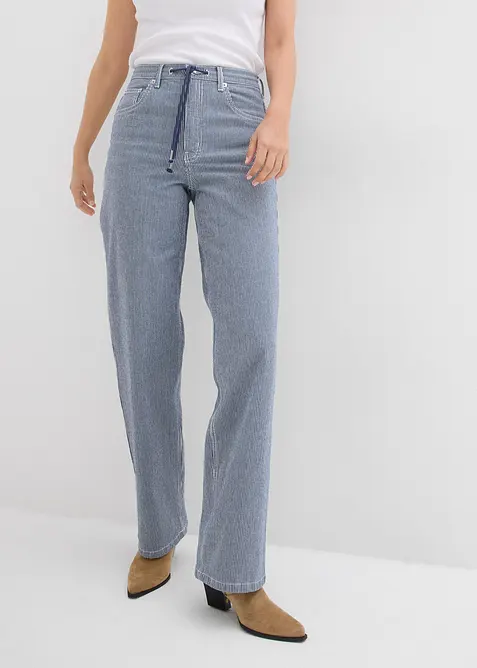 Loose Straight-Jeans, High Waist, Streifen in blau von vorne - bonprix