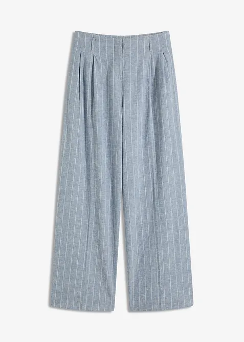 Bundfaltenhose aus leichtem Leinen-Mix in blau von vorne - bonprix