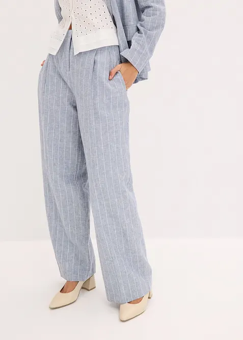 Bundfaltenhose aus leichtem Leinen-Mix in blau von vorne - bonprix
