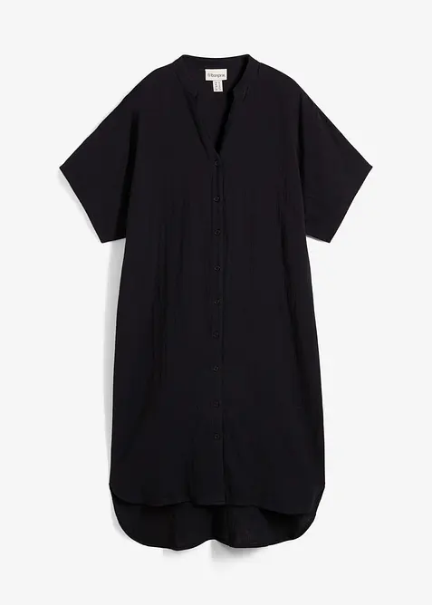 Hemdblusenkleid aus reiner Baumwolle in schwarz von vorne - bonprix