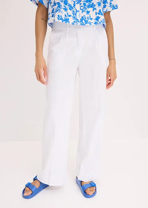 Palazzo-Hose aus Leinen-Mix in weiß von vorne - bonprix