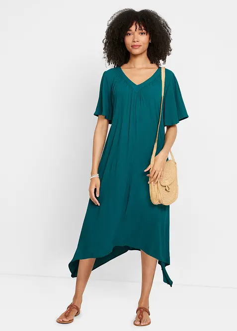 Kaftan-Kleid aus Kreppware in petrol im Look von vorne (Totalaufnahme) - bonprix