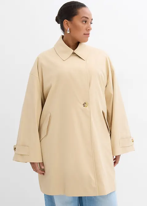 Oversize Trenchcoat in A-Linie in beige von vorne (Totalaufnahme) - bonprix