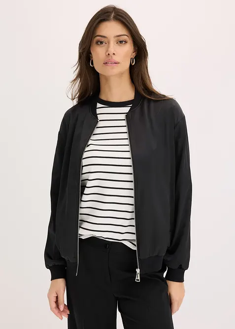 Blouson aus fließendem Satin in schwarz von vorne (im Anschnitt) - bonprix