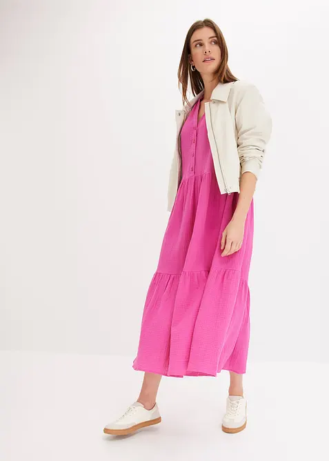Midikleid aus weichem Musselin in pink im Look von vorne (Totalaufnahme) - bonprix