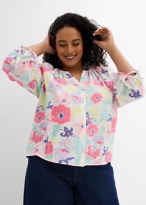 Musselin-Bluse aus reiner Baumwolle in bunt von vorne (im Anschnitt) - bonprix